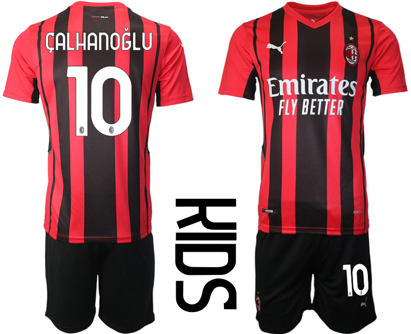 Youth 2021-2022 Club AC milan home red #10 Soccer Jersey